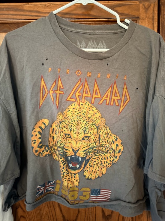 Tops - Def Leppard Pyromania Band Tee - Gray with Yellow Graphic